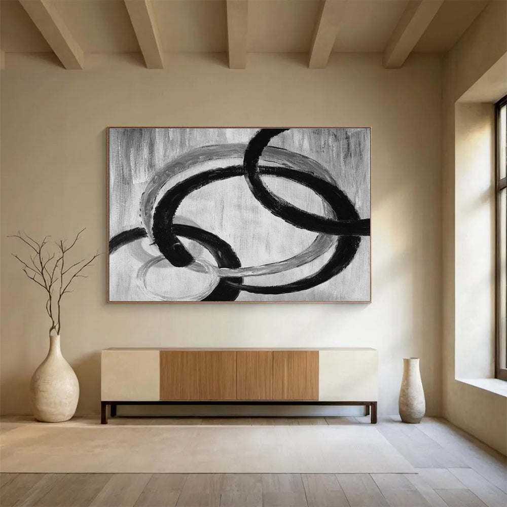 Black - White Circular Abstract Art for Minimalist Living Room Walls DLZ2559