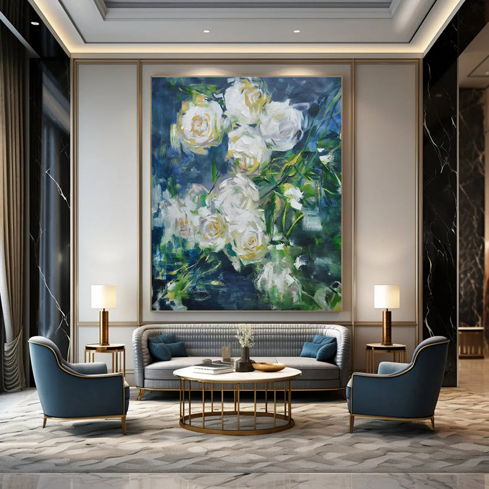 White Flower Oil Painting for Botanical Garden Center & Romantic Home Bedroom DLZ1779