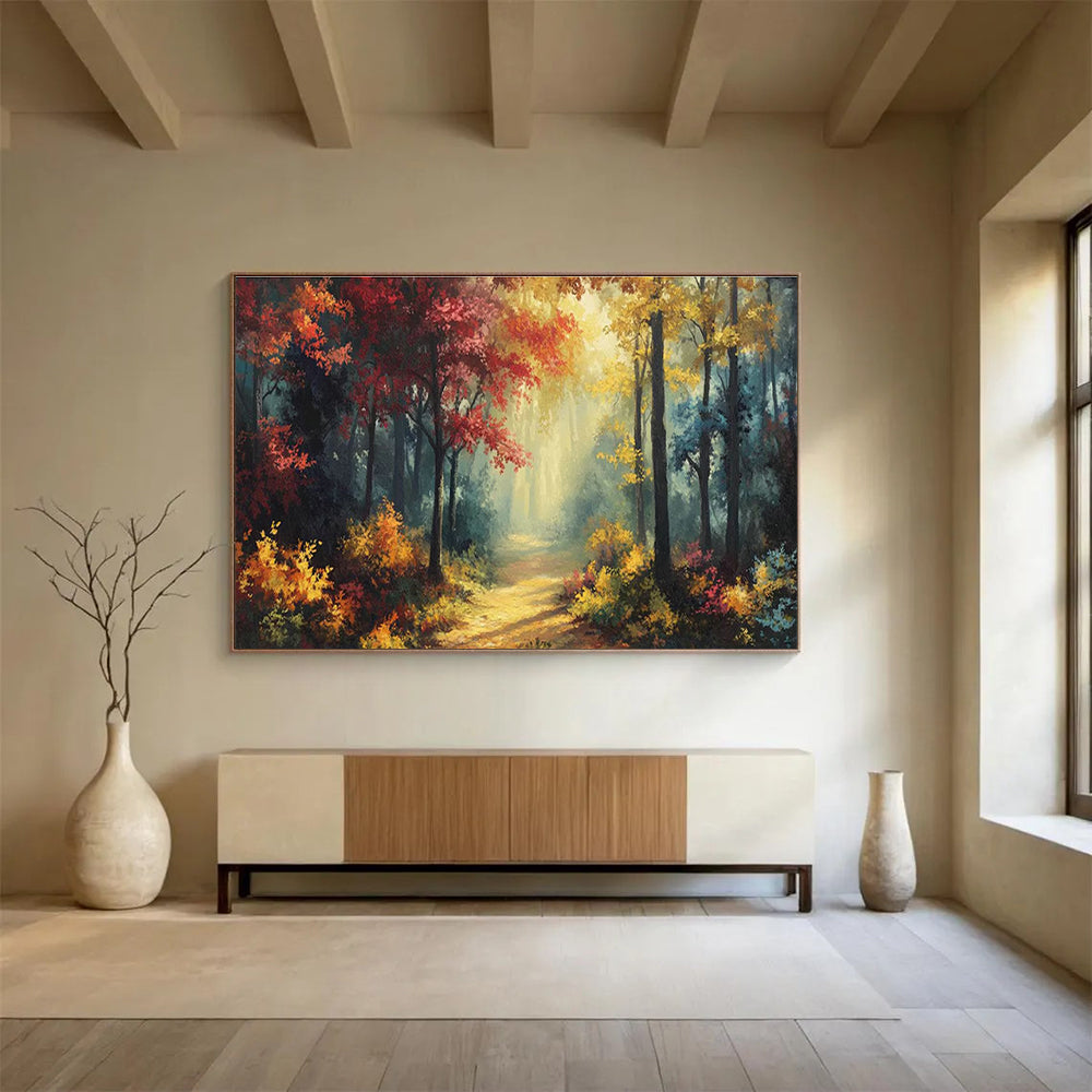 Autumn Forest Path Art for Cozy Mountain Lodge Fireplace Sides DLZ3205