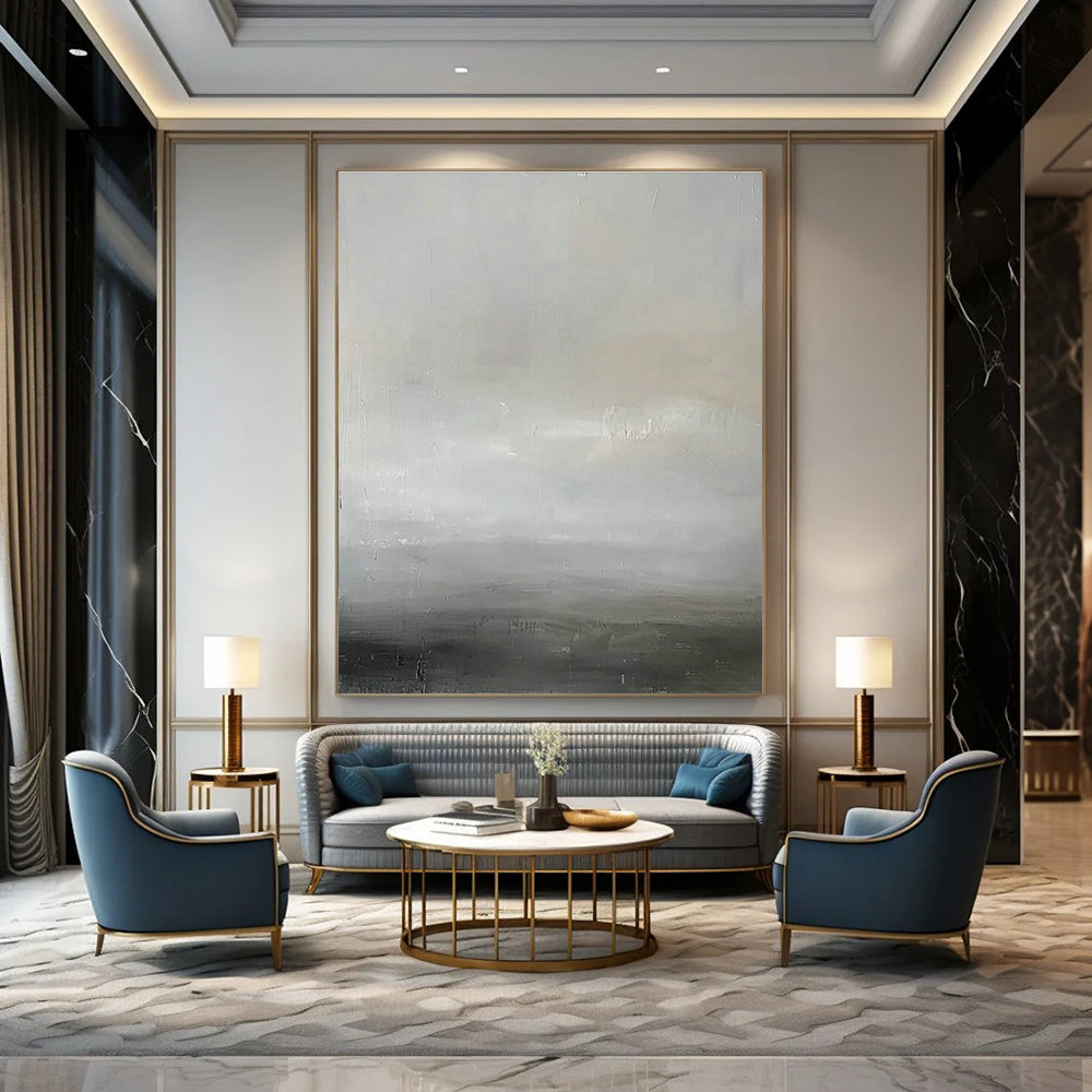 Gray - White Subtle Landscape Abstract Art for Minimalist Bedroom & Serene Yoga Studio DLZ1910