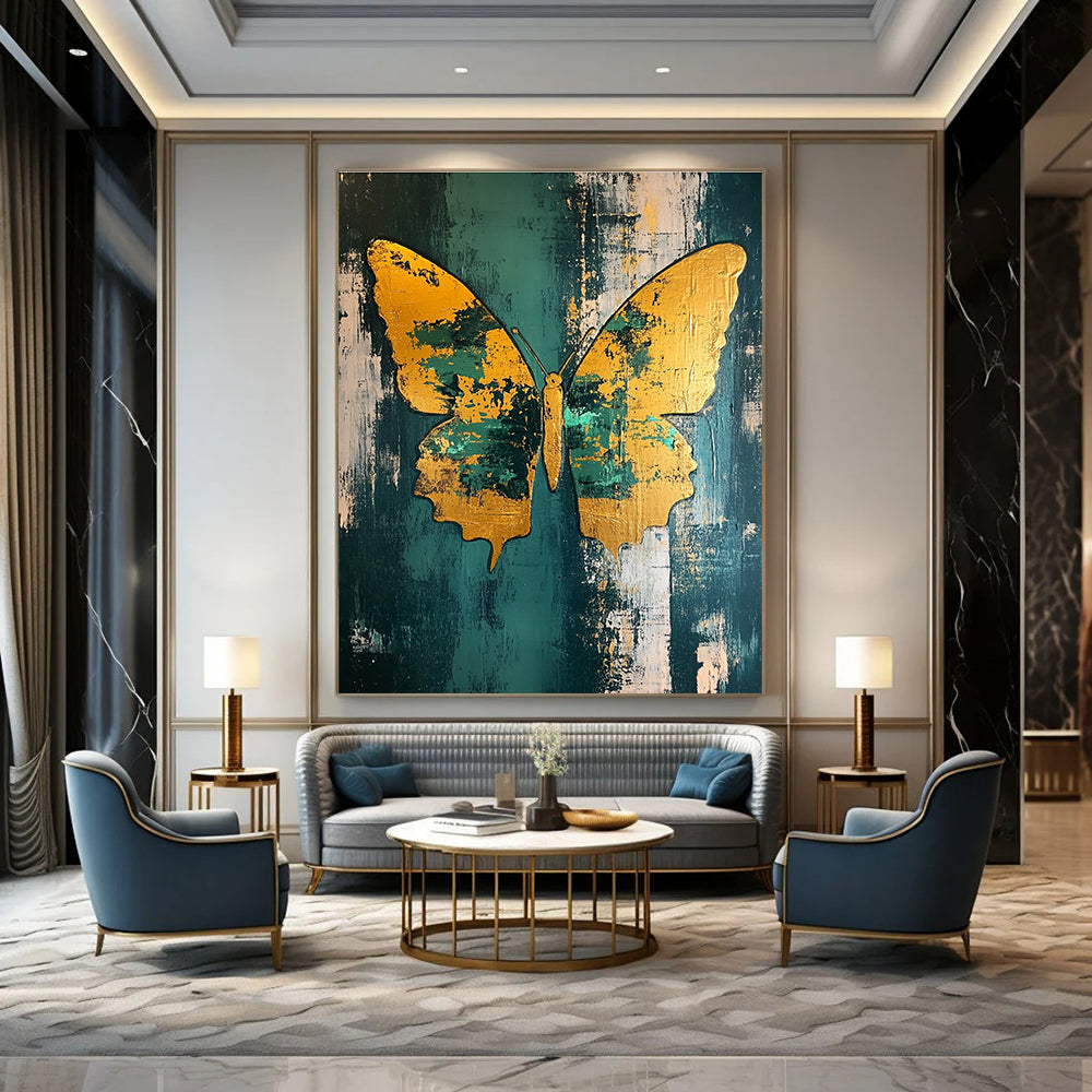 Golden Butterfly on Green for Bohemian Living Room & Nature - Inspired Café STSC280
