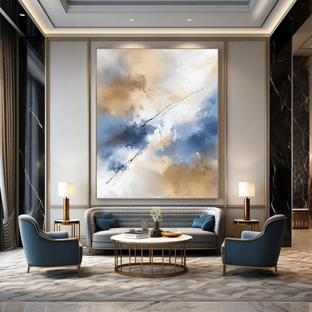 Blue and Beige Sky Abstract for Serene Bedroom & Nature - Themed Café STSC409