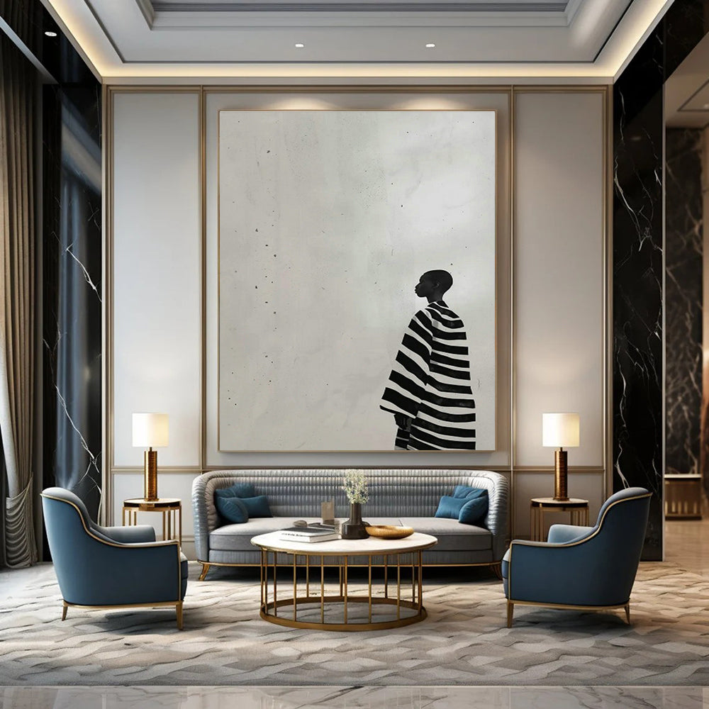 Black - and - White Striped Figure Art for Modern Gallery & Monochrome Home Office DLZ0696