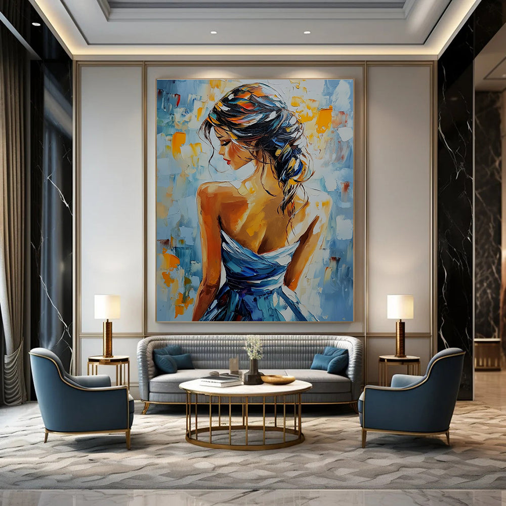 Woman in Blue Dress (Back View) for Romantic Restaurant & Feminine Boudoir STSC903