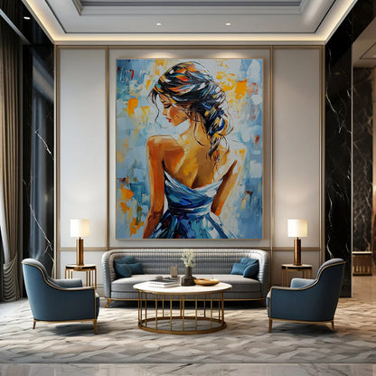 Woman in Blue Dress (Back View) for Romantic Restaurant & Feminine Boudoir STSC903