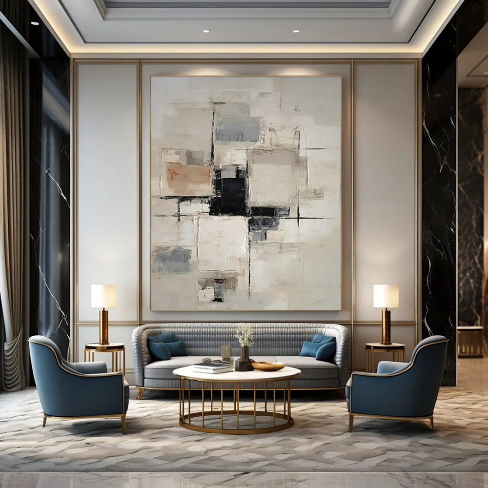 Gray - White - Brown Geometric Abstract Art for Urban Apartment & Corporate Meeting Room DLZ1755