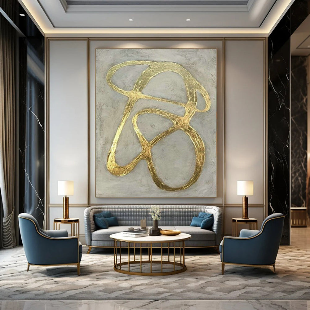 Abstract Gold Ribbon Wall Art for Living Room & Office DLZ2000