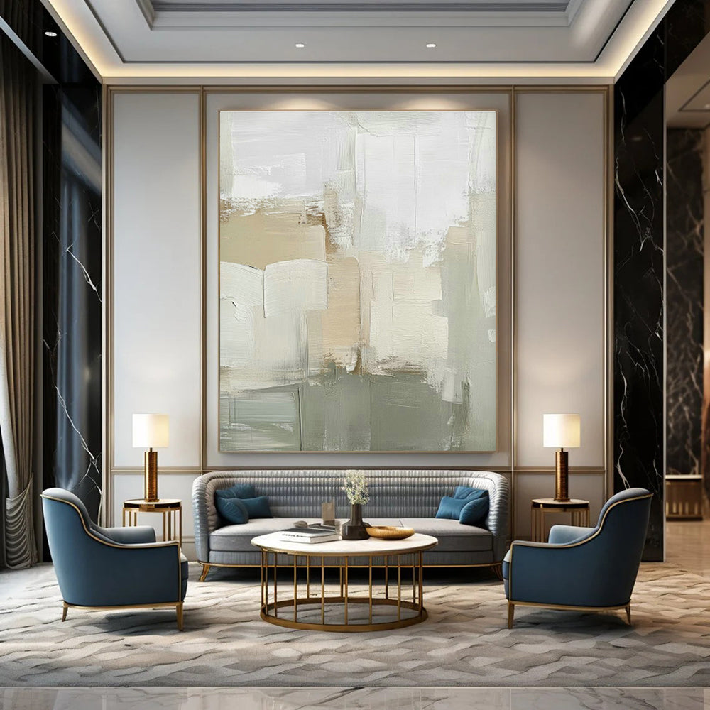 Beige - Gray Abstract Blocks Art for Scandinavian - Style Home & Art Gallery Corridor DLZ0712