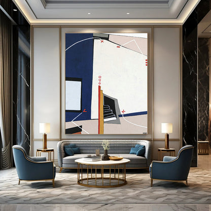 Blue - White - Red Geometric Abstract Art for Architectural Firm & Home Library DLZ1113