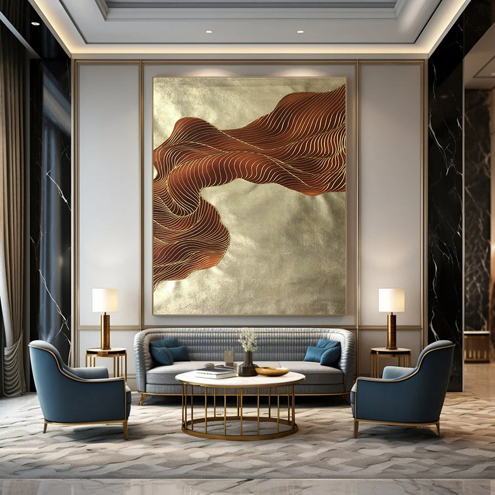 Gold - Brown Line Fabric Art for Living Room & Bedroom DLZ0537
