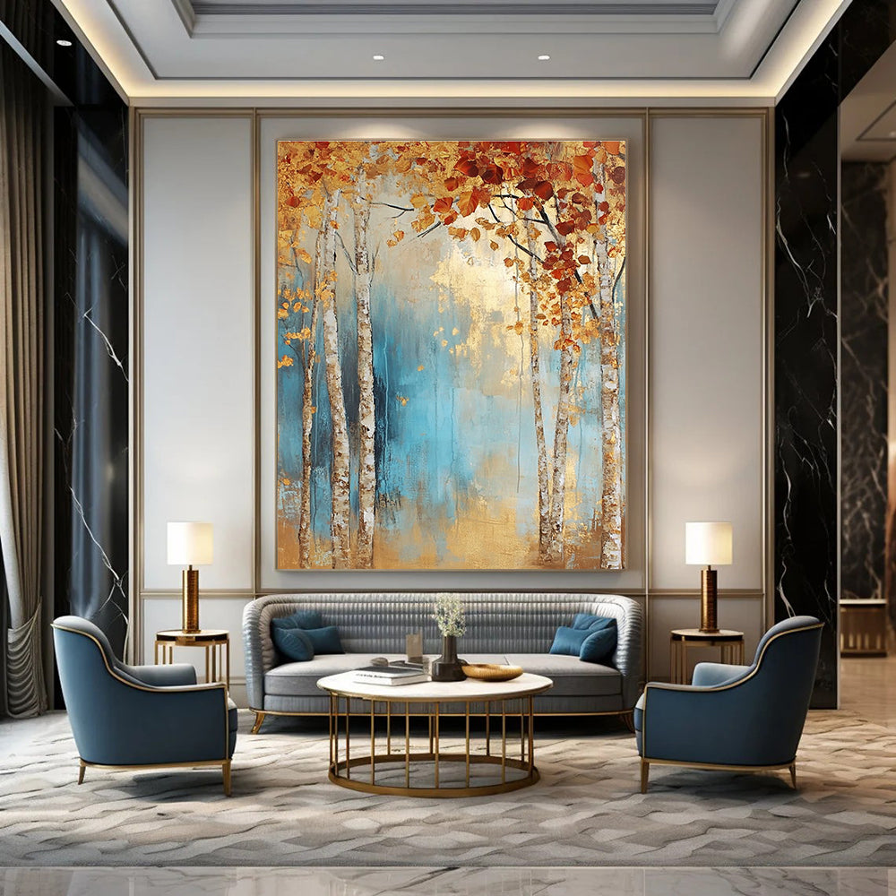 Golden Autumn Birch Trees for Cozy Living Room & Fall - Themed Café STSC301