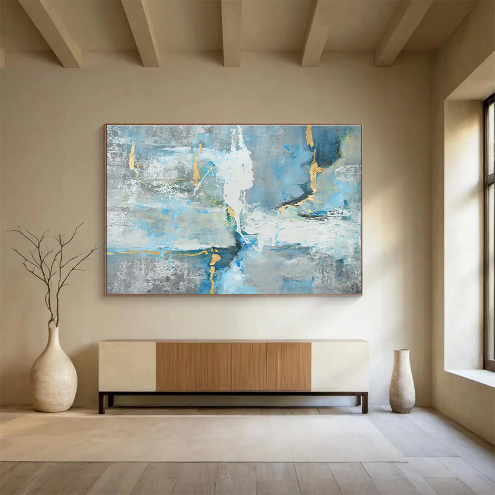 Blue - Gold Abstract Art for Luxe Yacht Club Dining Halls DLZ3140