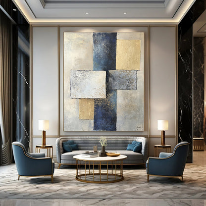 Geometric Gold & Blue Art for Dining Room & Hallway STSC715