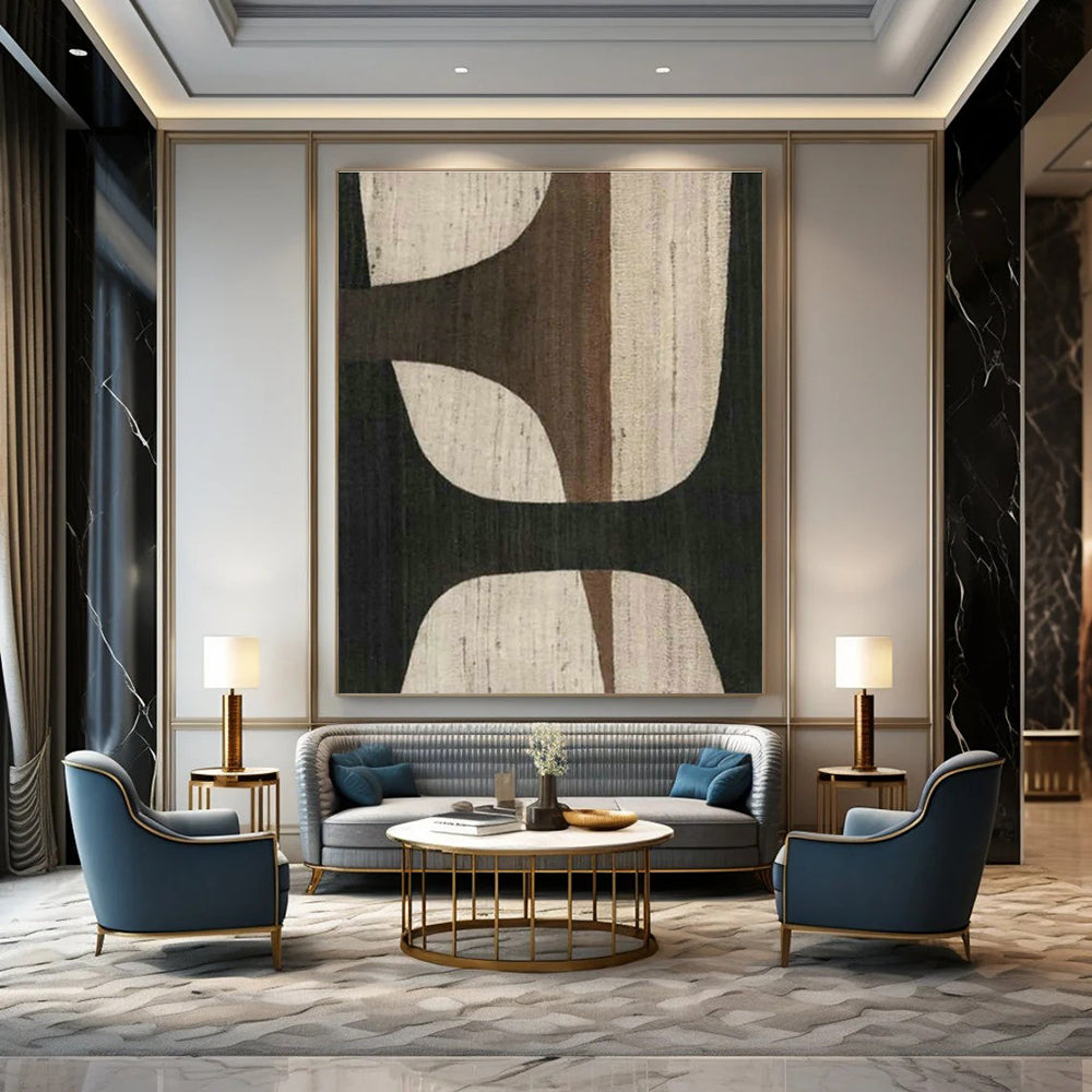 Brown - White Geometric Abstract Art for Mid - Century Modern Dining Areas DLZ0248