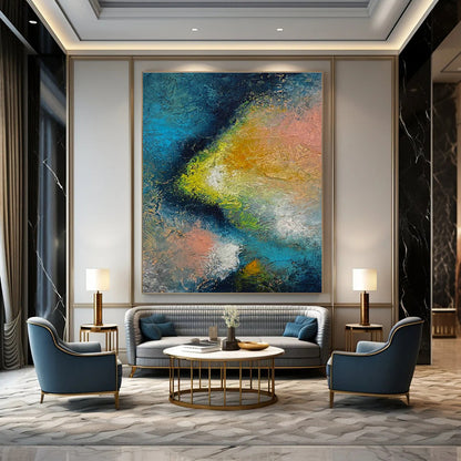 Blue - Pink - Orange Abstract Art for Rooftop Bar Relaxation Spots DLZ0057