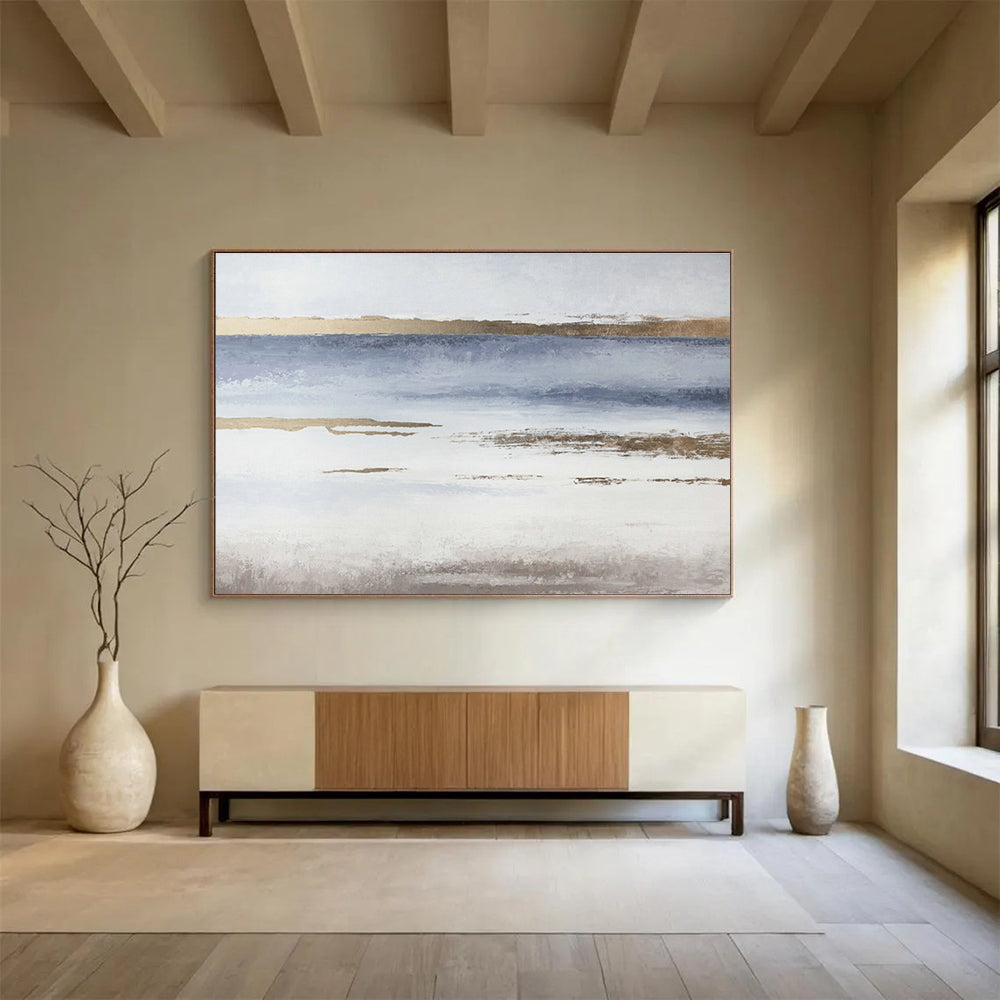 Blue - Gold Minimalist Abstract Art for Coastal - Inspired Spa Retreats DLZ2519