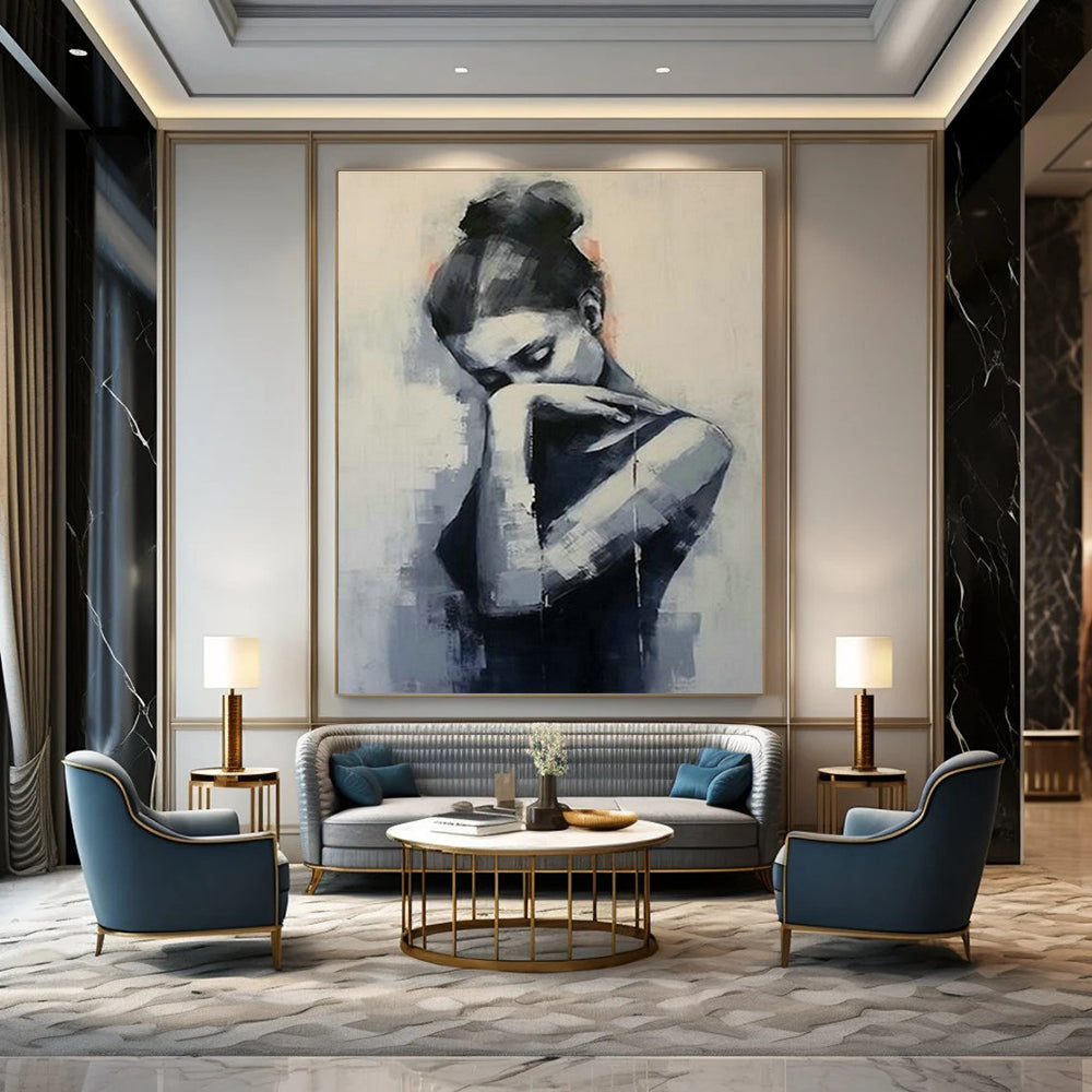 Contemplative Woman Art for Minimalist Study & Emotional Wellness Center DLZ1554