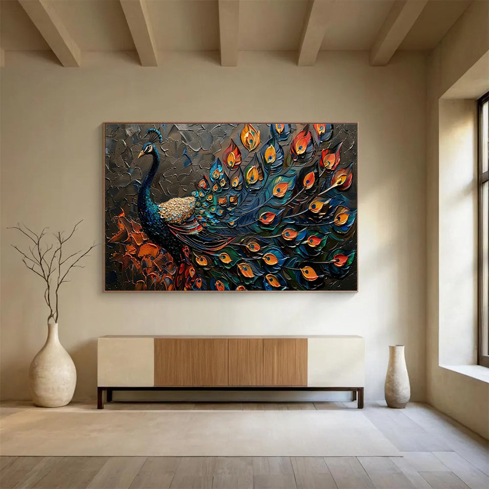 3D Peacock Palette Knife Art for High - End Asian - Inspired Spa Lobbies DLZ3191