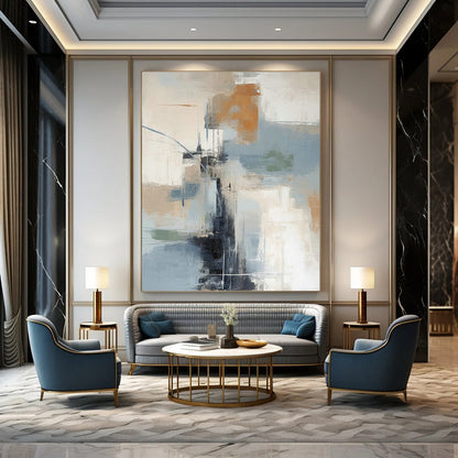 Blue - Brown Geometric Abstract Art for Modern Office & Art Gallery DLZ1261