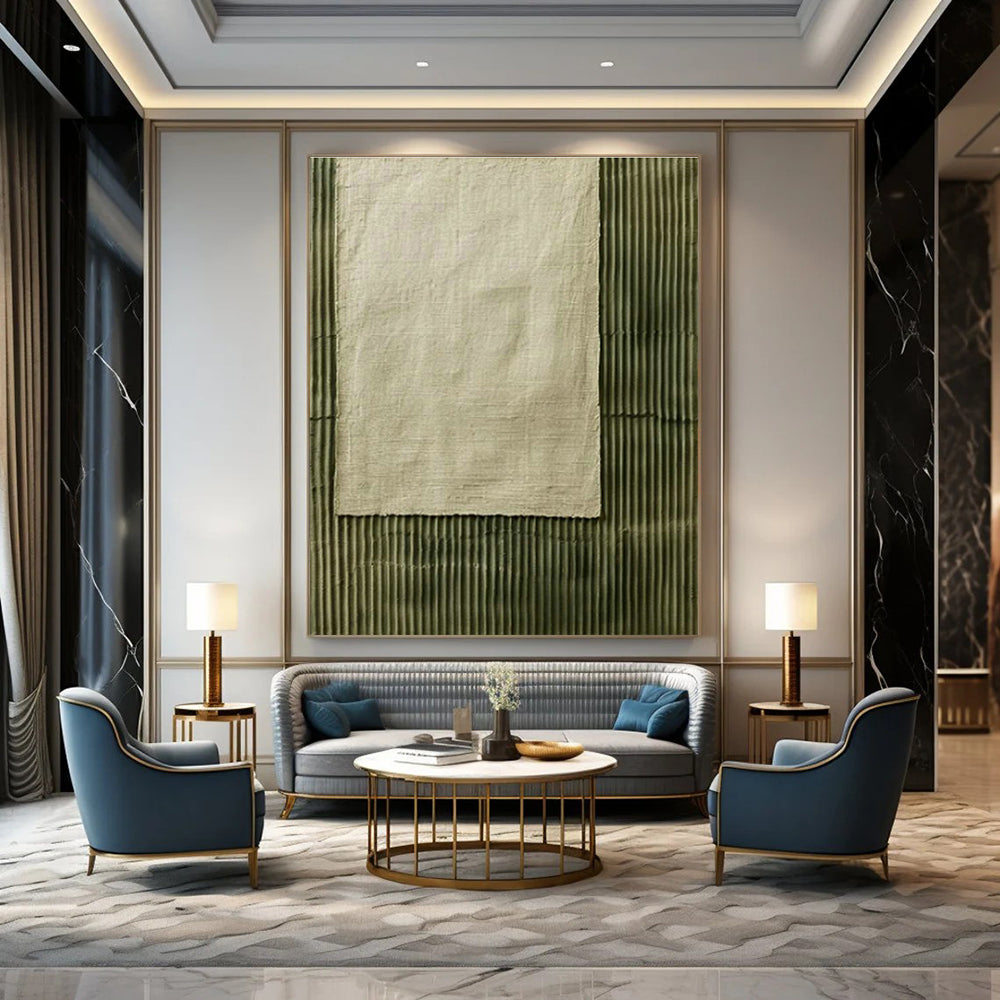 Linen - Textured Green Lines Art for Bedroom & Entryway DLZ0332