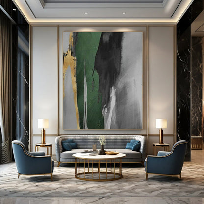 Gold - Green Ink Abstract for Modern Asian - Inspired Home & Art - Centric Corporate Lobby DLZ0939