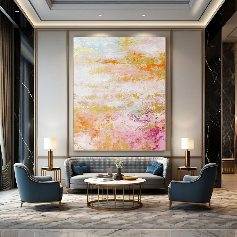 Pink - Gold Abstract Art for Luxury Bridal Suite Living Areas DLZ0047