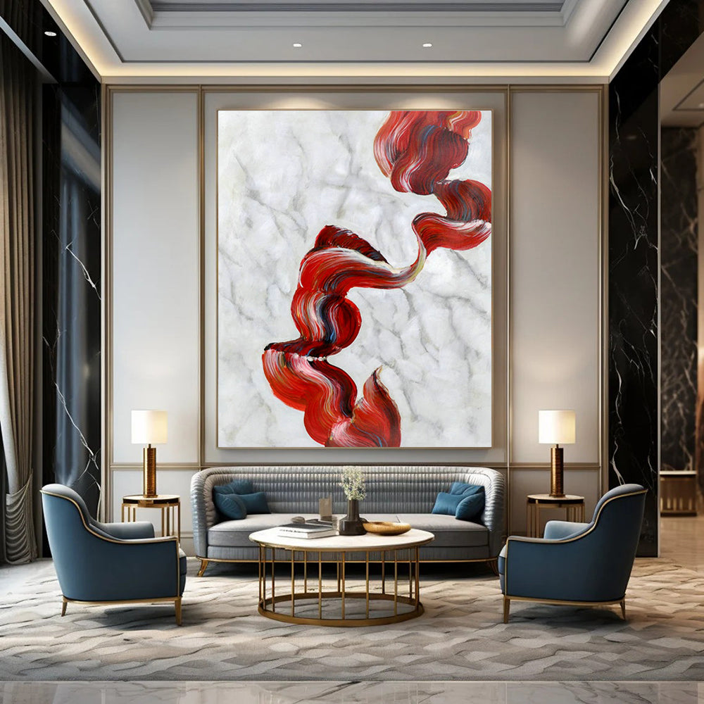 Red Ribbon Abstract Art for Living Room & Bedroom DLZ0485