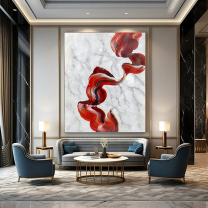 Red Ribbon Abstract Art for Living Room & Bedroom DLZ0485