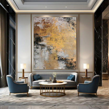 Gold - Gray Abstract Art for High - End Restaurant Private Dining Rooms DLZ0013