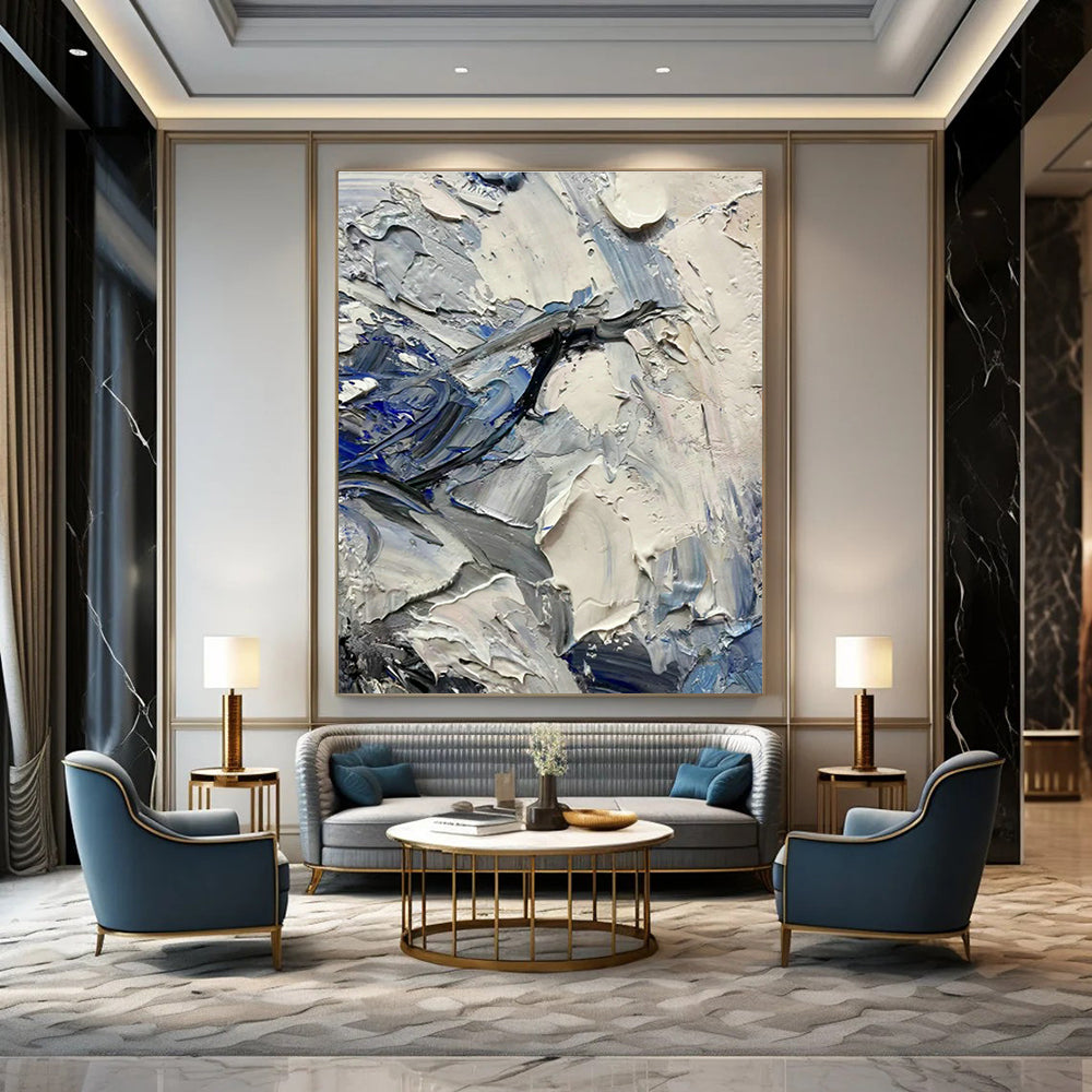 Blue - Gray Impasto Abstract Art for Coastal Home & Art Café DLZ1264