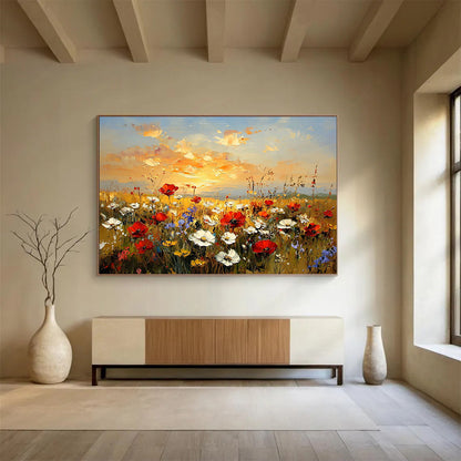 Flower Field at Sunset Art for Romantic Restaurant & Home Living Room SC464