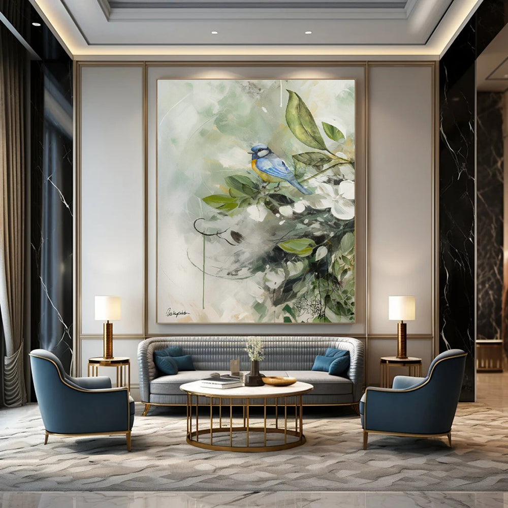 Bird and Flower Watercolor Art for Garden - Themed Café & Home Conservatory DLZ1092