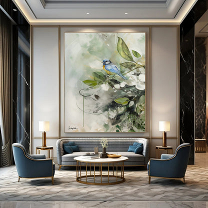 Bird and Flower Watercolor Art for Garden - Themed Café & Home Conservatory DLZ1092