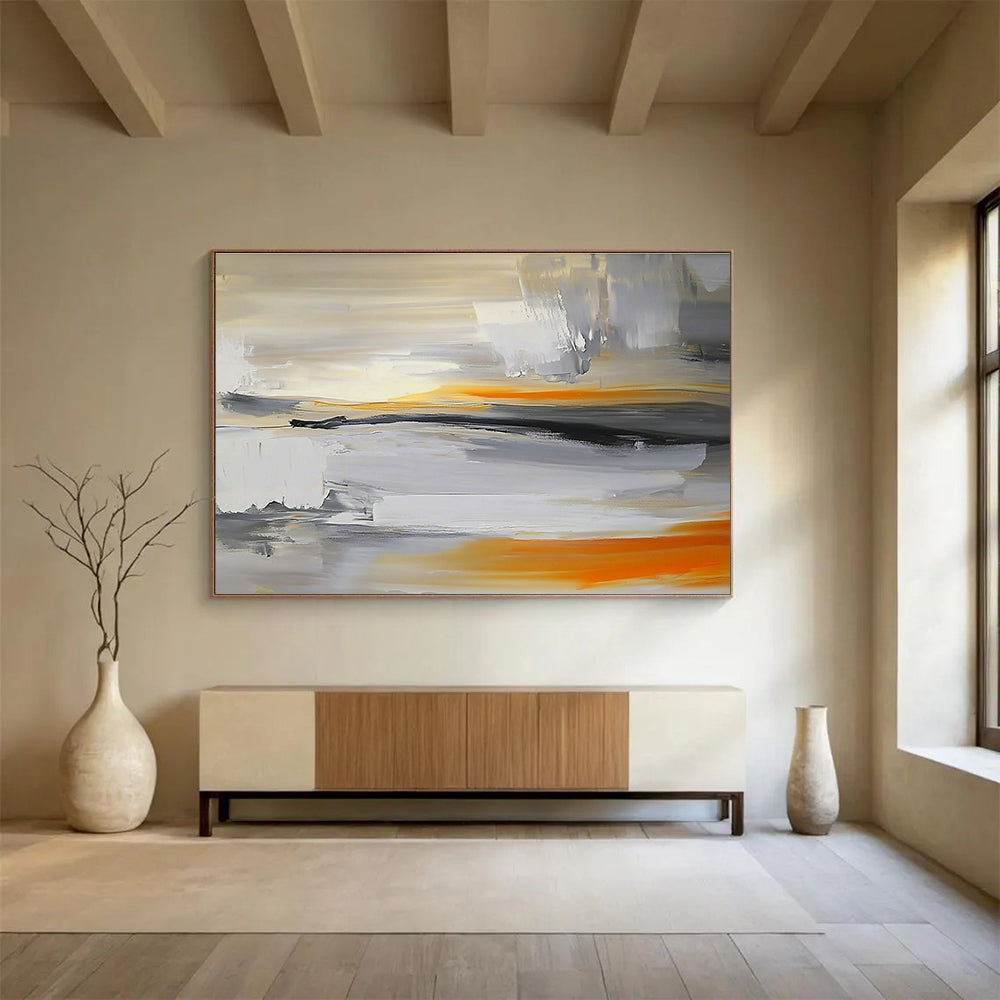 Gray and Orange Abstract Art for Modern Studio Apartment & Creative Agency Office SC175