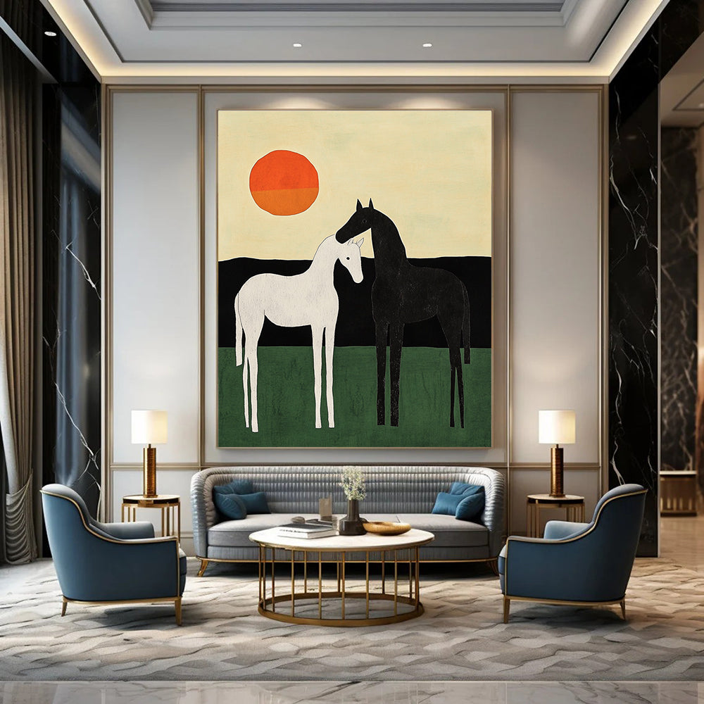 Two Horses at Sunset Art for Rustic Farmhouse Living Room & Equestrian - Themed Club STSC1329