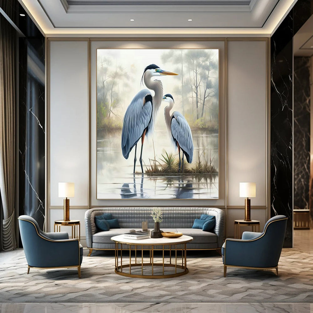 Blue Herons Art for Rustic Lakehouse & Bird - Watching Enthusiast’s Study DLZ1542