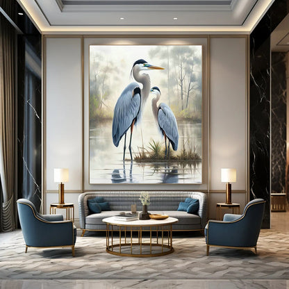 Blue Herons Art for Rustic Lakehouse & Bird - Watching Enthusiast’s Study DLZ1542