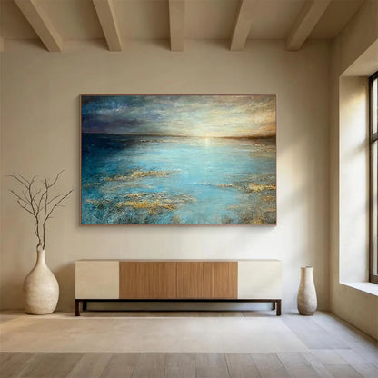 Bright Sea View Oil Painting for Coastal Home Master Bedroom Walls DLZ3155