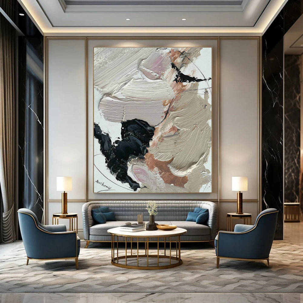 Beige, Black & Pink Abstract Art for Bohemian Bedroom & Chic Café DLZ0823