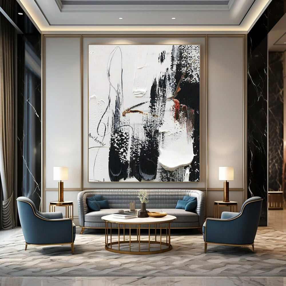 Black - White - Red Abstract Art for Rock Music Venue & Edgy Home Studio DLZ1683