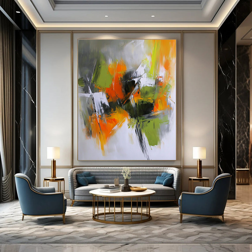Bold Green and Orange Abstract for Modern Living Room & Art Gallery Café STSC769