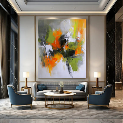 Bold Green and Orange Abstract for Modern Living Room & Art Gallery Café STSC769
