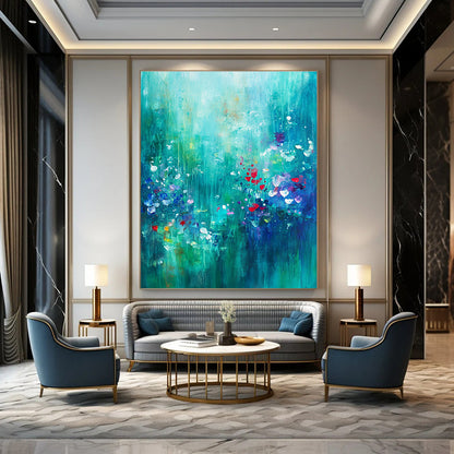 Luxe Green - Gold Dot Art for Hotel Lobby & Sophisticated Living Room STSC1021