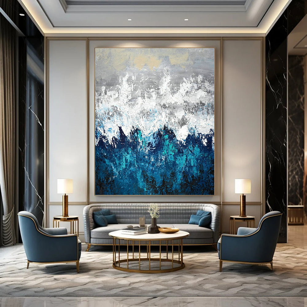 Grey - White - Blue Mountain Abstract Art for Living Room & Study DLZ0443