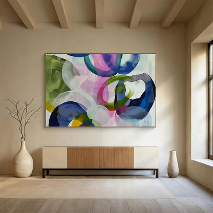 Colorful Circular Abstract Art for Eclectic Dining Area DLZ2857