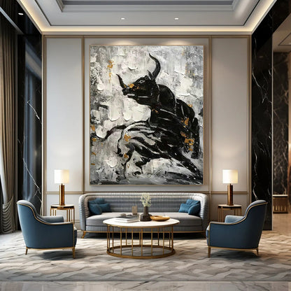 Black - Gold Bull Oil Painting for Living Room & Office DLZ0527