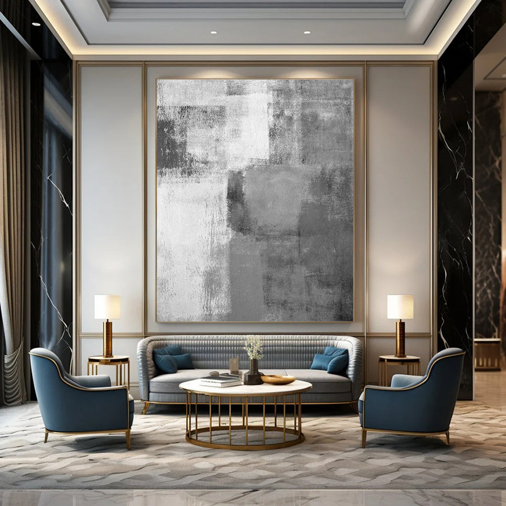 Gray - White Square Abstract Art for Minimalist Studio & Nordic - style Bedroom DLZ0569