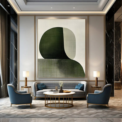 Green and Beige Abstract Shapes Art for Nature - Inspired Yoga Studio & Modern Home Library STSC1339