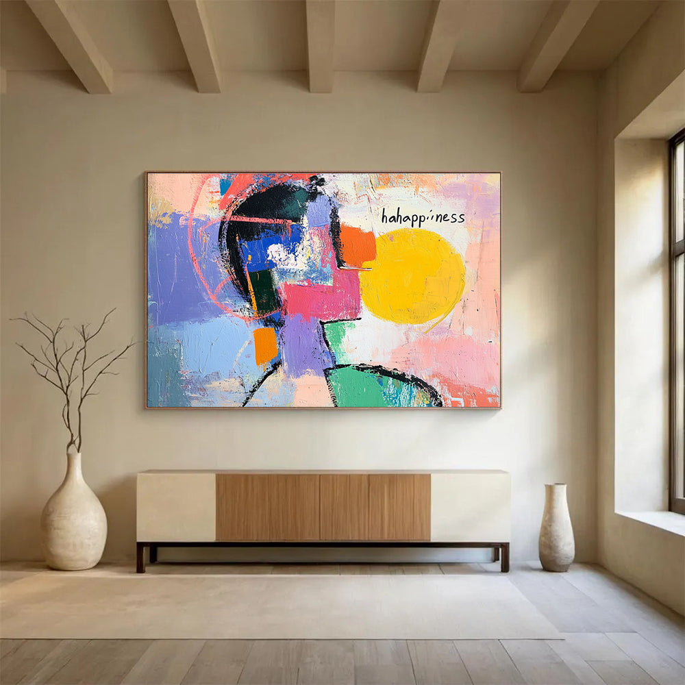 Happy Cubist Face Abstract Art for Cheerful Kitchen & Art Therapy Space SC359