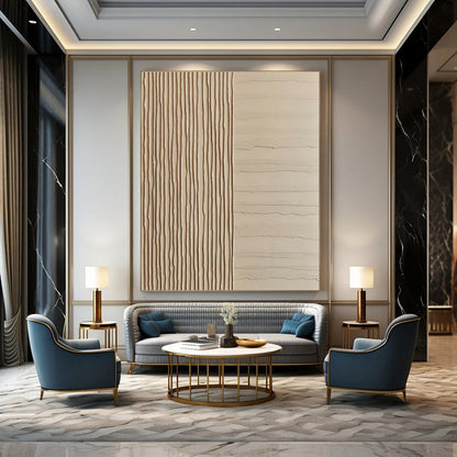 Beige Textured Lines Art for Minimalist Hallway & Design - Focused Office DLZ2178